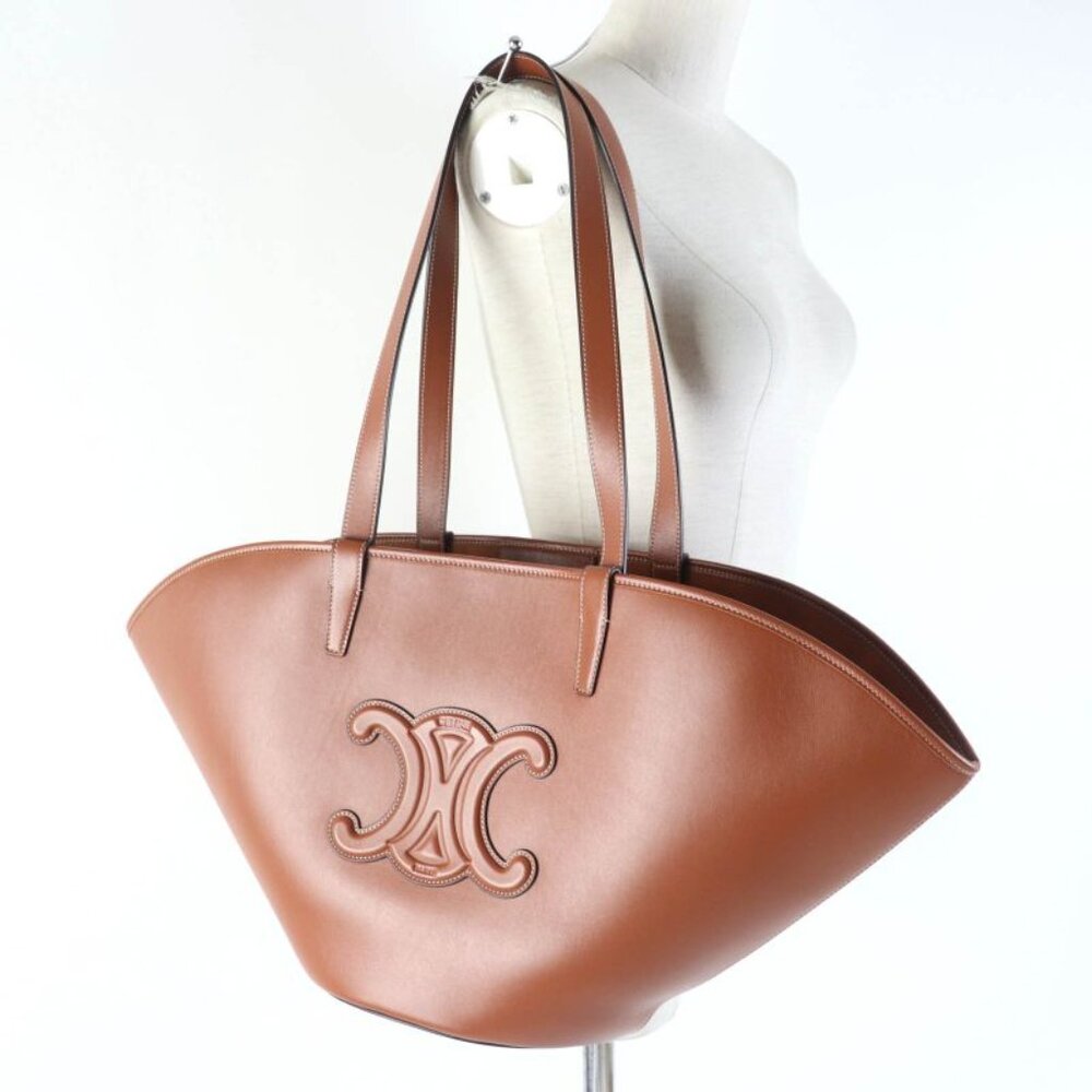 Celine Du3.04 lu Cuir Triomphe Coufant Medium Tote Bag Tan Smooth Calfskin - Picture 9 of 13